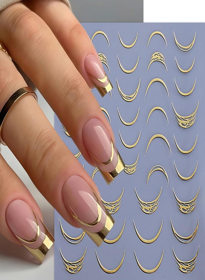 SHUXILIN 6 Sheets French Stripe Line Nail Stickers Metallic Stripe Lines 3D Self-Adhesive Nail Decals Gold Silver Curve Stripes Wave Nail Design Luxury French Tip Manicure Art Supplies for Women Nail Decor - Image 4